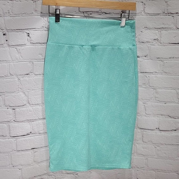 Lularoe light blue pencil skirt with design - Picture 8 of 14